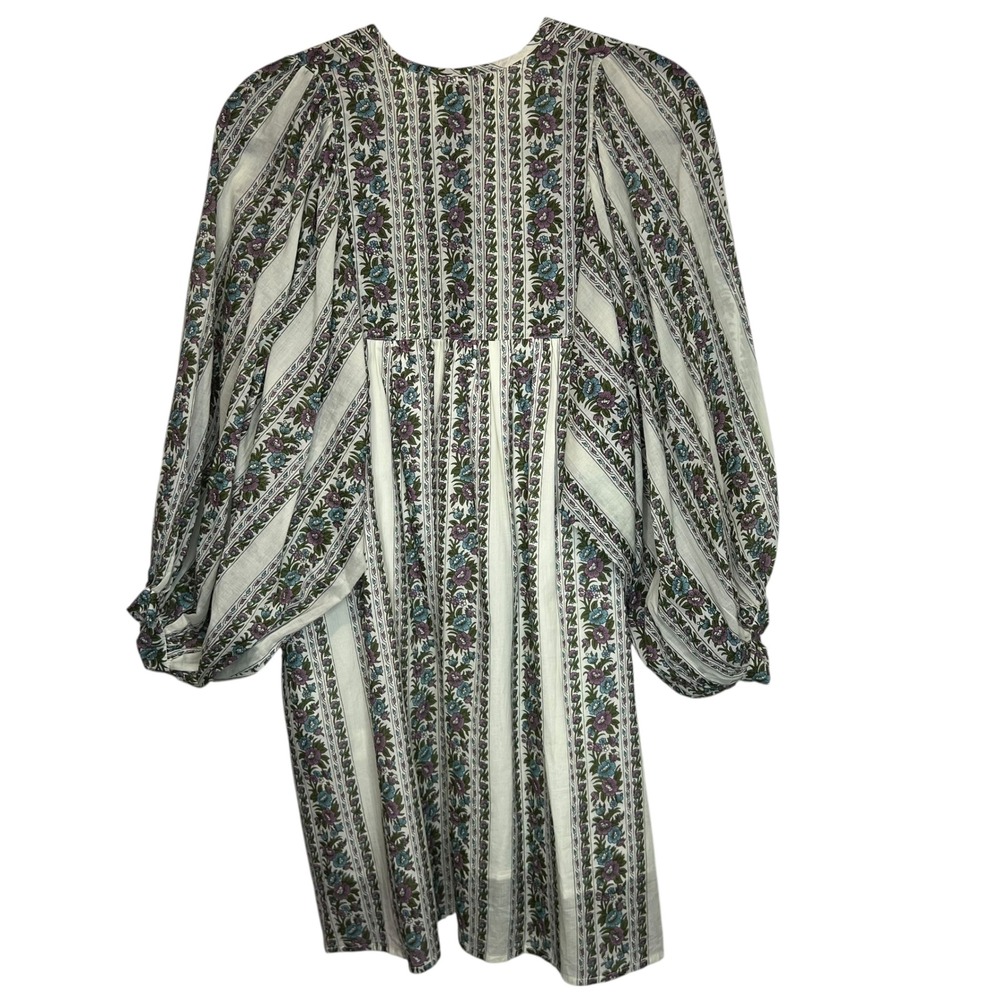 Mille Daisy Balloon Sleeve Goa Stripe Floral Tassel Tie Mini Cotton Dress SZ XS - Picture 3 of 13